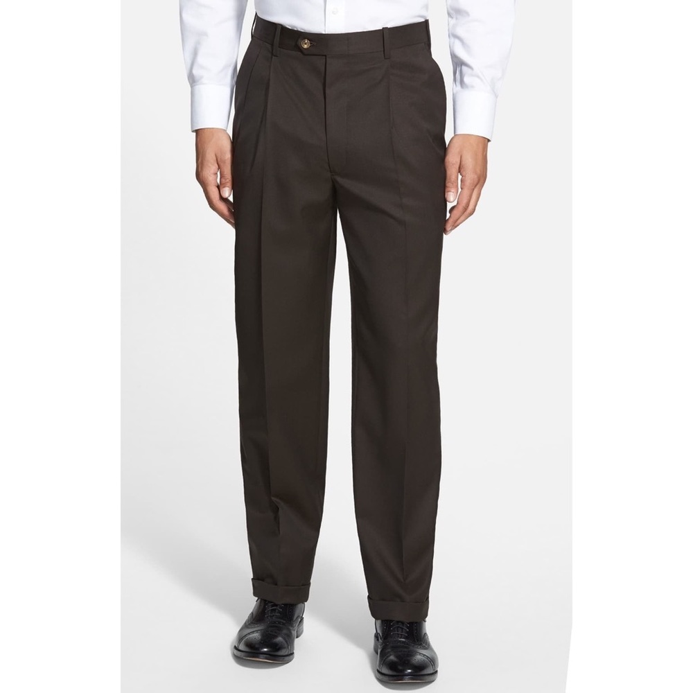 NWT JB Britches Pleated Wool Dark Brown Pants Men